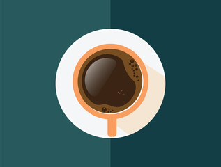 Top view of coffee cup on dark background. Concept Creative Banner with Coffee Cup. Design Template. Top View