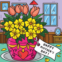 Mothers Day Flowers and Greeting Card Colored 