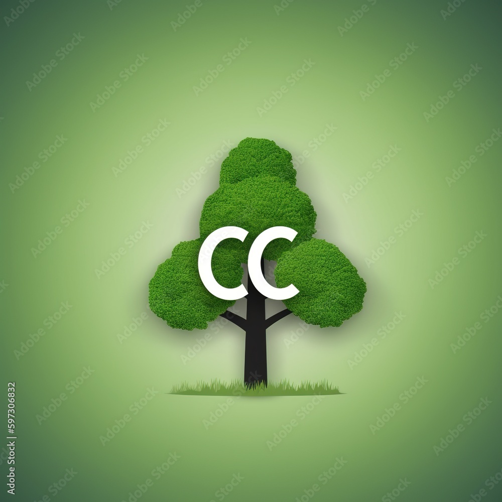 Poster CO2 reducing icon with tree on greenery background for decrease CO2 , carbon footprint and carbon credit to limit global warming from climate change. generative ai