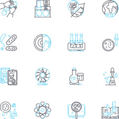 Medical exploration linear icons set. Anatomy, Diagnosis, Treatment, Research, Laboratory, Examination, Health line vector and concept signs. Medicine,Pharmacology,Gene outline illustrations