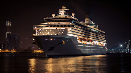 Fototapeta na wymiar Large ship - big modern cruise liner in the night, generative ai