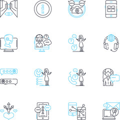 Online support linear icons set. Assistance, Helpdesk, Guidance, Solutions, Support, Counseling, Advice line vector and concept signs. Coaching,Service,Consultation outline illustrations