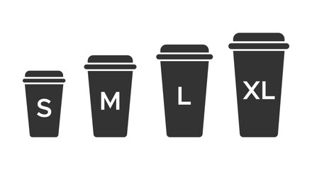 Coffee, cup size vector icons set