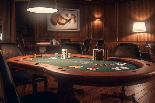 Modern banner design for casino and poker featuring a poker table and card games. 3D rendered and illustrated in magazine style. Generative AI