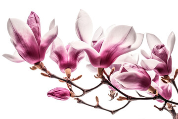 Naklejka na ściany i meble large branches of pink magnolia flowers isolated on transparent background Generative Ai