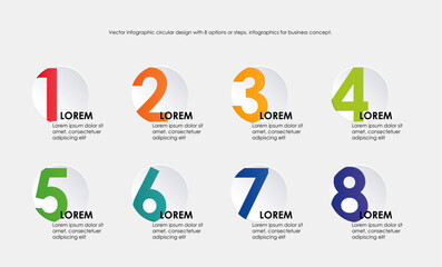 Vector Infographic label design with 8 options or steps in a circle. Infographics for business concept. Can be used for presentations banner, workflow layouts, process diagrams, flow char
