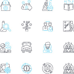 Innovative school linear icons set. Creativity, Futuristic, Collaboration, Exploration, Problem-solving, Technology, Innovation line vector and concept signs. Discovery,Research,Entrepreneurship