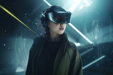 a woman wearing a virtual reality headset