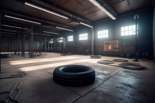 Fitness room, wheels, rope, weights...:  Generated AI image: 