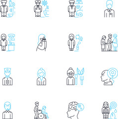 Internationalization linear icons set. Globalization, Localization, Interconnectedness, Culture, Diversity, Multilingualism, Integration line vector and concept signs. Standardization,Adaptability