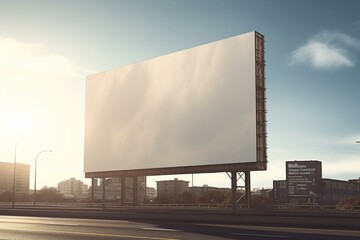 Blank marketing billboard against hazy afternoon sky. Design template. Generative AI