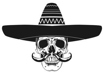 Skull with a sombrero on celebrating Cino de Mayo. Vector. - 597309674