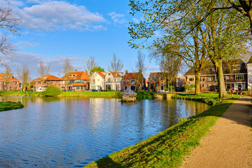 Culemborg, The Netherlands - April 25 2023. Triosingel canal in Dutch province of Gelderland on sunny spring day.