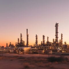 Obraz premium During sunset, industrial machinery against a clear sky at an oil refinery. generative ai