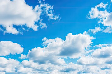 Naklejka na ściany i meble plane flying through a clear blue sky with white fluffy clouds. Generative AI