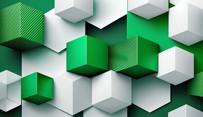 Green and white abstract geometric background. Generative AI