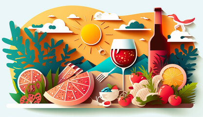 Grilling and Chilling A Summer Food and Drink Illustration. Generative AI