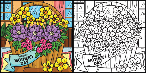 Mothers Day Basket of Flowers Illustration