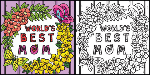 Mothers Day Worlds Best Mom Coloring Illustration