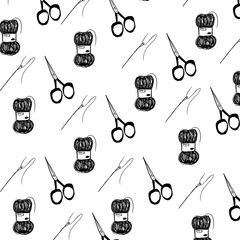 Obraz premium sewing, needle, thread, scissors, shapes, illustration, roller of threads, scissors, patterns,