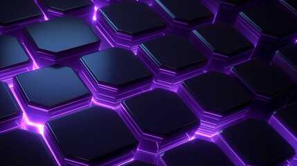 Obraz na płótnie Canvas Futuristic Purple Luminous Hexagons on Abstract Dark Surface Generative AI