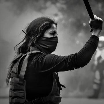 black bloc protestor at G7 meeting