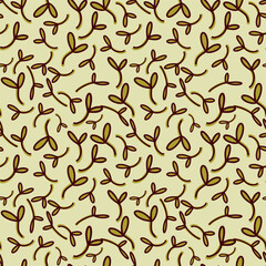 Green shoots pattern. A pattern with painted sprouts in a cute style. Leaves seamless doodle pattern