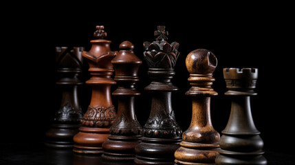 Strategy games, chess pieces on a dark background, challenge concept, generative ai
