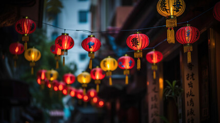 Chinese new year lanterns in china town, generative ai
