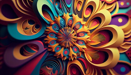 Dreamlike Kaleidoscopic Abstract Art: Intricate Patterns, Vibrant Colors, and Captivating Visual Exploration. Generative AI