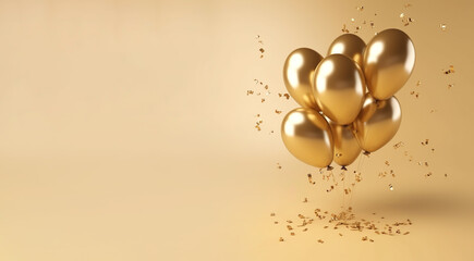 Obraz na płótnie Canvas luxury decoration golden balloons, confetti, gift box copy space background. Generative AI