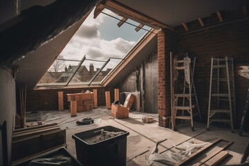 Constructing a loft extension in Southport, UK. Generative AI