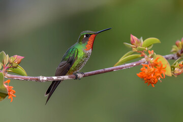 Obraz na płótnie Canvas Rufous-tailed Hummingbird (Central and South America) - A small hummingbird with a distinctive rufous-colored tail (Generative AI)