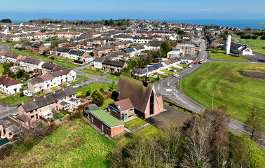 Aerial view of All Saints Church of Ireland Craigyhill Larne Co Antrim Northern Ireland