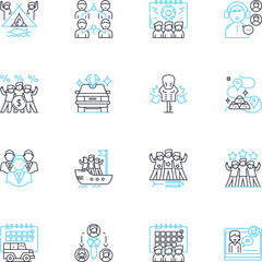 Communication and interaction linear icons set. Dialogue, Connect, Conversate, Converse, Listen, Feedback, Expression line vector and concept signs. Collaborate,Empathize,Interact outline - obrazy, fototapety, plakaty
