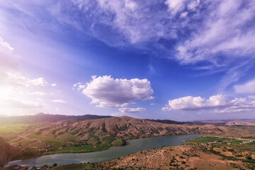 View of the Euphrates (Firat). It is the longest and one of the most historically important rivers of Western Asia. Together with the Tigris, it is one of the two defining rivers of Mesopotamia.