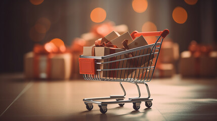 shopping cart and shopping bags with gift box, China 11.11 single day sale concept