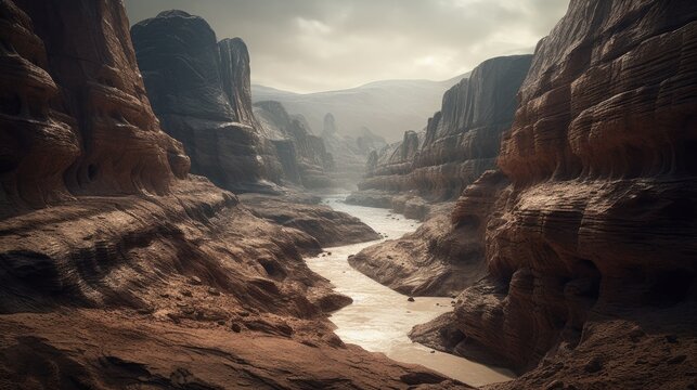 Exploring the Martian-Like Beauty of a Hyper-Detailed Canyon Landscape in Utah's National Parks with Unreal Engine Cinematic DOF and y5^ Super-Resolution, Generative ai