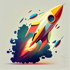 Obraz premium retro rocket, t - shirt design, space theme, 2d, vector, flat, no foreground objects, pure random background.