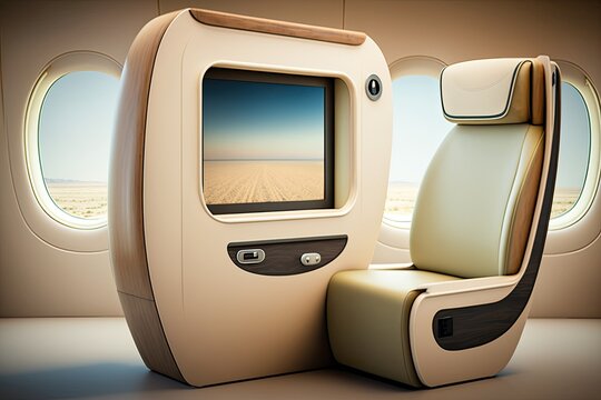 first class business luxury seat for vacations or corporate airplane travel. generative ai