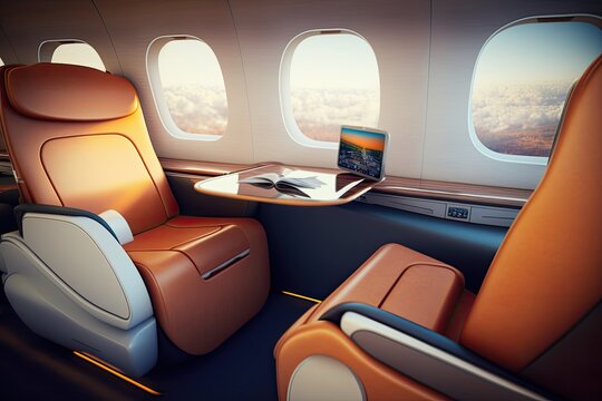 first class business luxury seat for vacations or corporate airplane travel. generative ai
