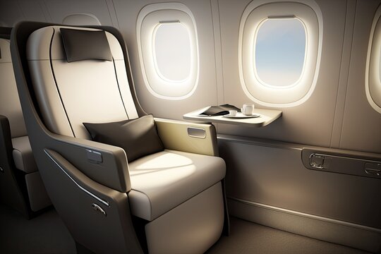 first class business luxury seat for vacations or corporate airplane travel. generative ai