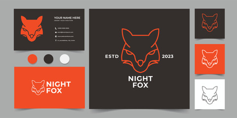 night fox monoline animal logo and business card template