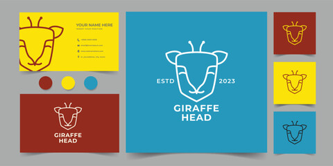 Fototapeta premium giraffe head monoline animal logo and business card template