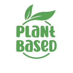 Obraz premium Plant based logo. Circular shape base with plant leaf. Vegan and vegetarian friendly badge.