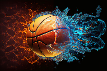 Basketball ball in fire and water  Generative AI