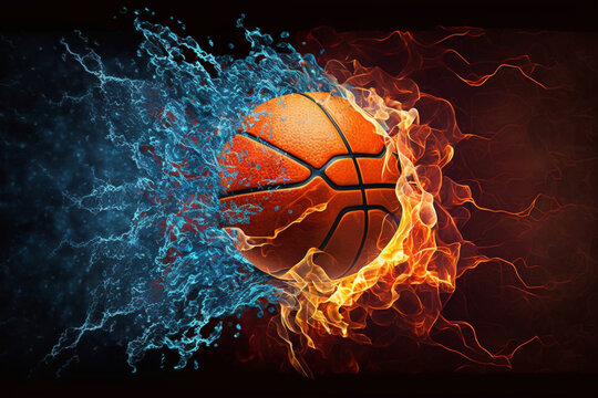 Basketball ball in fire and water Generative AI