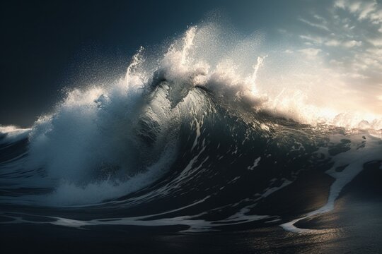 Illustration of massive wave up close. Generative AI