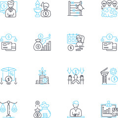 Resource analysis linear icons set. Planning, Evaluation, Resourcefulness, Capacity, Optimization, Efficiency, Utilization line vector and concept signs. Management,Allocation,Sustainability outline