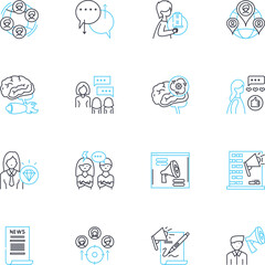 Personal rapport linear icons set. Connection, Rapport, Chemistry, Understanding, Trust, Bond, Empathy line vector and concept signs. Affinity,Synergy,Harmony outline illustrations
